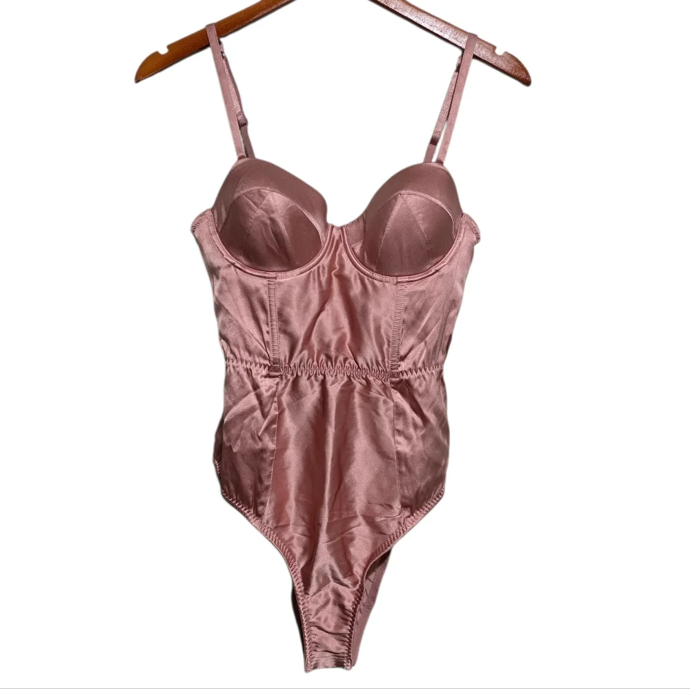 Fleur du Mal Satin Bullet Bodysuit in Rose Pink Size Medium NWT - Picture 3 of 5